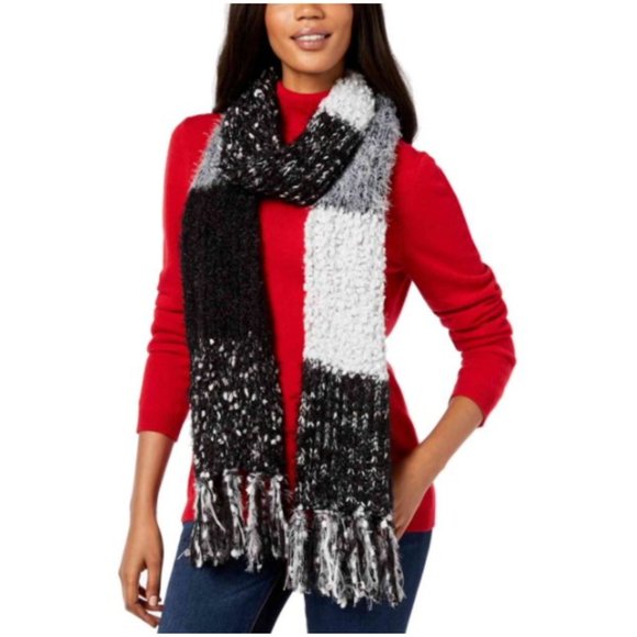 INC International Concepts Accessories - NWT INC Macy's Colorblock Fringe Scarf Black White